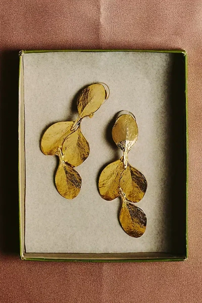 Kenneth Jay Lane Golden Leaf Drop Earrings In Red