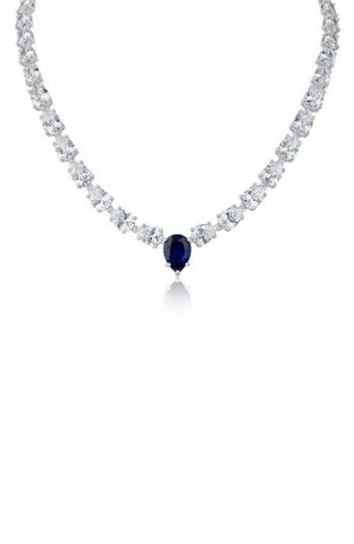 Kenneth Jay Lane Graduating Pear Cubic Zirconia Necklace In Blue/silver