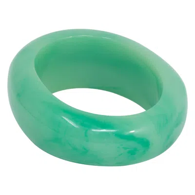 Pre-owned Kenneth Jay Lane Green Jade Chunky Deco Bangle Bracelet