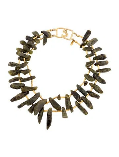 Pre-owned Kenneth Jay Lane Green Stone Double Strand Necklace In Multi