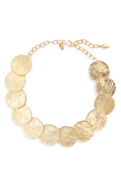 Kenneth Jay Lane Hammered Coin Statement Necklace In Gold