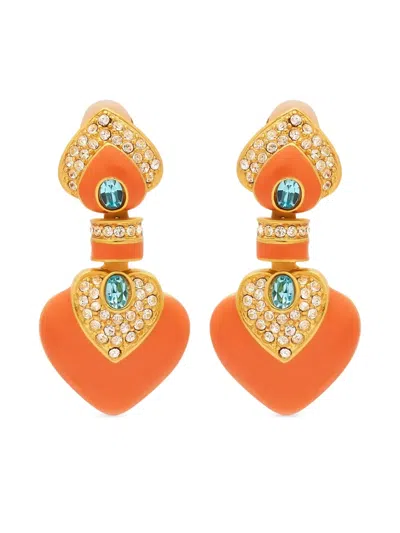Kenneth Jay Lane Heart Drops Earrings In Multi