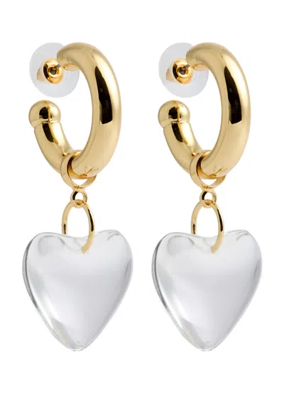 Kenneth Jay Lane Heart-embellished Hoop Earrings In Gold