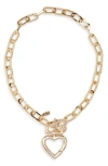 Kenneth Jay Lane Heart Pendant Paper Clip Chain Necklace In Gold