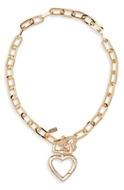 Kenneth Jay Lane Heart Pendant Paper Clip Chain Necklace In Gold