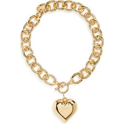 Kenneth Jay Lane Heart Pendant Toggle Necklace In Gold