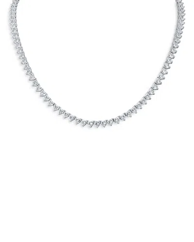 Kenneth Jay Lane Heart Shape Cubic Zirconia Tennis Necklace In Rhodium Plated, 16 In Silver