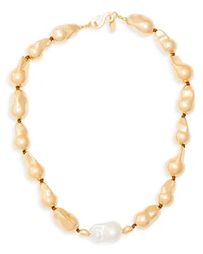 Kenneth Jay Lane Imitation Pearl & 14k Gold Plated Nugget Collar Necklace, 18