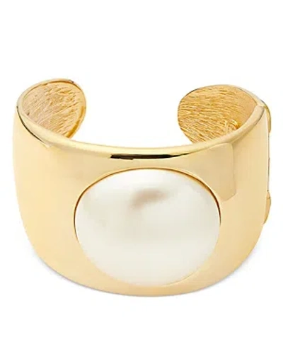 Kenneth Jay Lane Imitation Pearl Center Cuff Bracelet In Gold