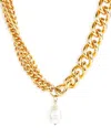 Kenneth Jay Lane Imitation Pearl Chain Link Pendant Necklace In Gold Tone, 18 In White/gold
