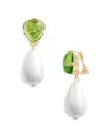 Kenneth Jay Lane Imitation Pearl Drop Clip On Earrings In Green/white