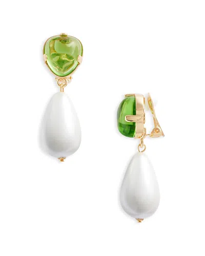 Kenneth Jay Lane Imitation Pearl Drop Clip On Earrings In Green/white