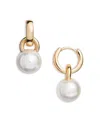 Kenneth Jay Lane Polished Gold Hoop Earrings With 10mm Stone Drop In White/gold
