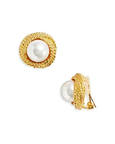 Kenneth Jay Lane Imitation Pearl Love Knot Clip On Earrings In Gold