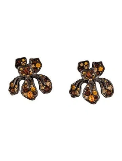Pre-owned Kenneth Jay Lane Iris Crystal Clip-on Earrings In Brown