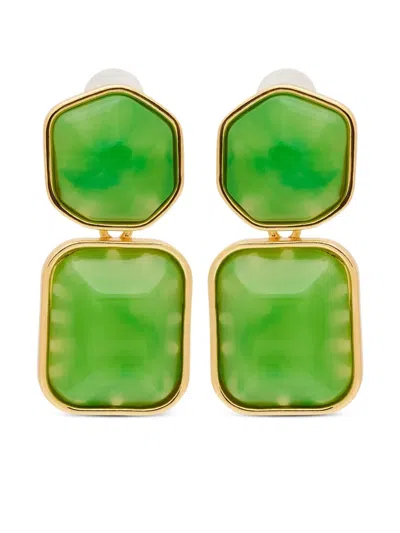 Kenneth Jay Lane Jade Drop Earrings In Gold