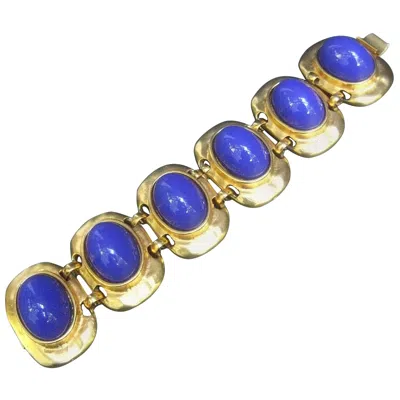 Pre-owned Kenneth Jay Lane Kenneth Lane Gilt Metal Cobalt Resin Link Bracelet Circa 1990s In Blue