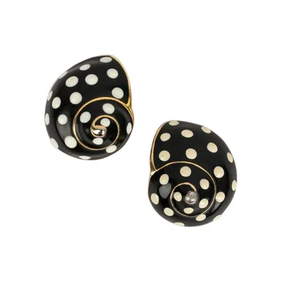 Pre-owned Kenneth Jay Lane Kenneth Lane Snail Golden Metal Clip Earrings Enamelled In Multi