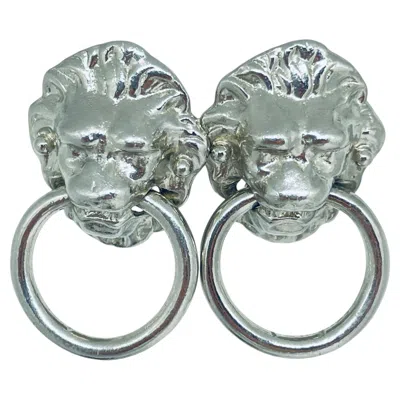 Pre-owned Kenneth Jay Lane Kenneth Lane Vintage Silver Tone Lions Door Knocker Designer Clip On Earrings In Multi