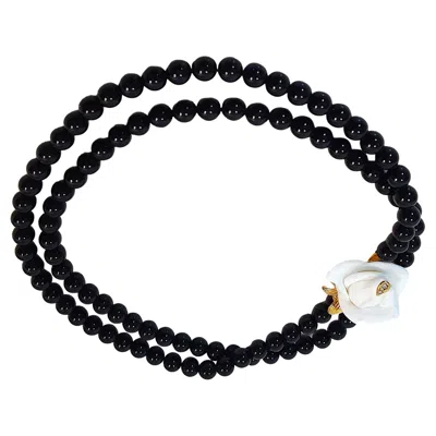 Pre-owned Kenneth Jay Lane Kjl 1980s Museumcollecteddesigner Twostrandresin Boxed Midnightrose Necklace In Multi
