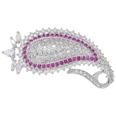 Pre-owned Kenneth Jay Lane Kjl Cz Embellished Pave Crystal Paisley Motif Pin Brooch In Gray