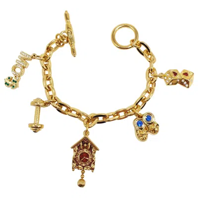 Pre-owned Kenneth Jay Lane Kjl  Chain Link Five Charm Bracelet, With Toggle Clasp, In Gold