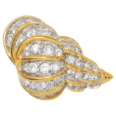 Pre-owned Kenneth Jay Lane Kjl  Gold Pave Crystal Conch Shell Nautical Pin Brooch, Modern