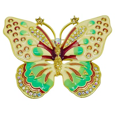 Pre-owned Kenneth Jay Lane Kjl Signed Vintage Pastel Enamel Rhinestone Butterfly Brooch In Multi