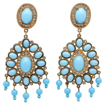 Pre-owned Kenneth Jay Lane K.j.l. Simulated Turquoise Rhinestone Chandelier Earrings In Multiple