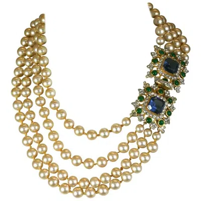 Pre-owned Kenneth Jay Lane Laguna Pearl Necklace In Brown