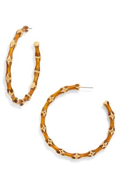 Kenneth Jay Lane Large Bamboo Hoop Earrings In Brown