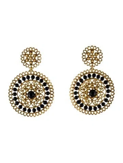 Pre-owned Kenneth Jay Lane Large Filigree Drop Earrings In Black