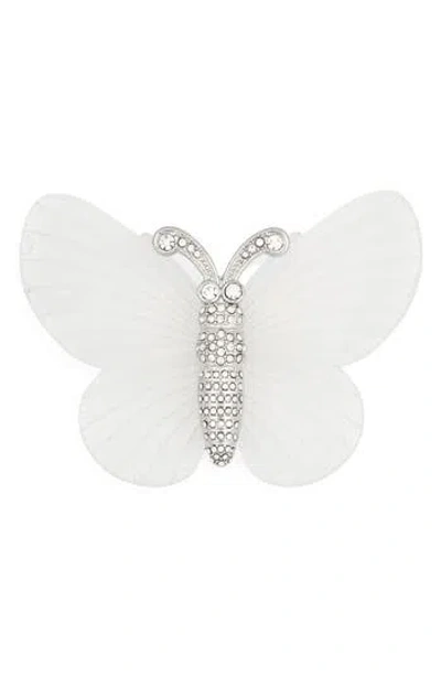 Kenneth Jay Lane Large Frost Crystal Butterfly Pin In White