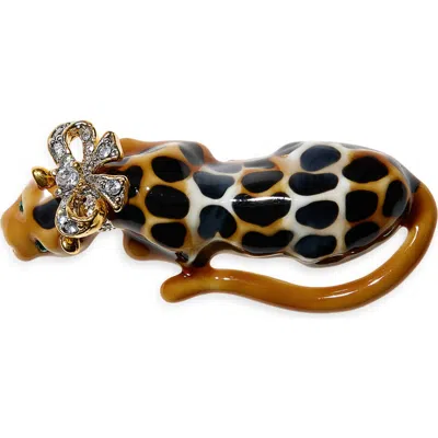 Kenneth Jay Lane Leopard Bow Pin In Metallic