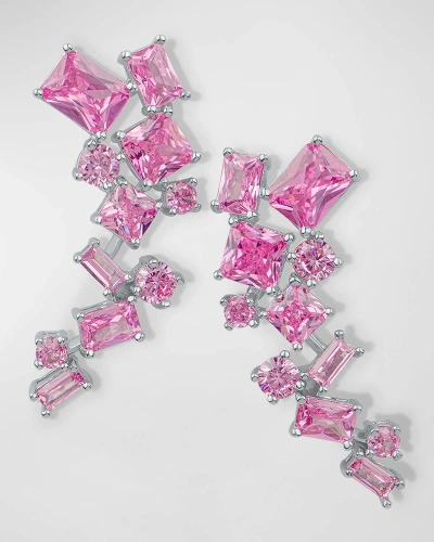 Kenneth Jay Lane Multi Shape Cubic Zirconia Scatter Crawler Earrings, 16tcw In Pink