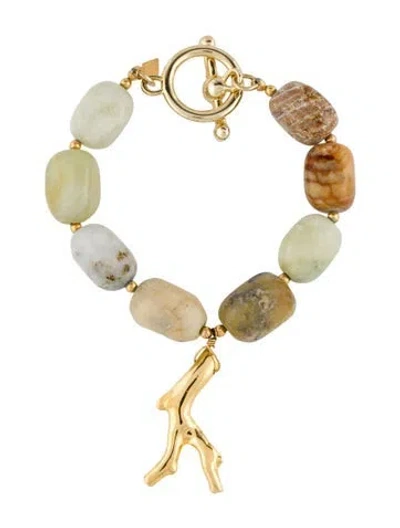 Pre-owned Kenneth Jay Lane Multi Stone Vintage Coral Charm Strand Bracelet, 4.75"