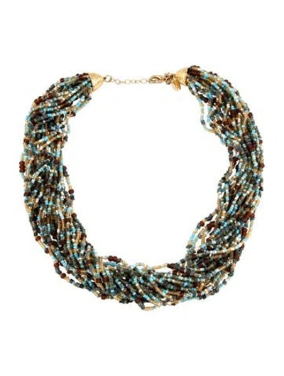 Pre-owned Kenneth Jay Lane Multi-chain Bead Collar Necklace, 21.25" In Blac/blue/brown