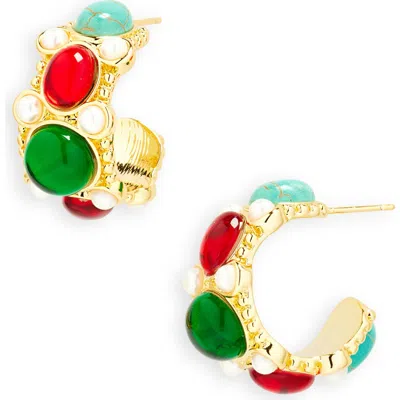 Kenneth Jay Lane Multicolor Hoop Earrings In Gold