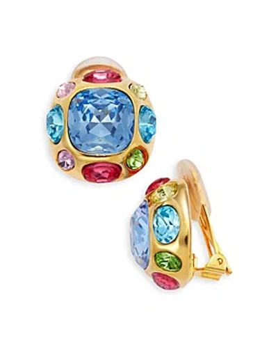 Kenneth Jay Lane Multicolor Stone Square Clip On Earrings In Blue