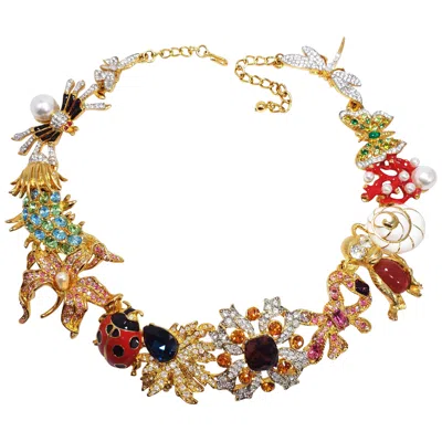 Pre-owned Kenneth Jay Lane Ornate Colorful Crystal Kaleidoscope Collar Necklace In Gold In Multi