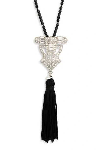 Kenneth Jay Lane Pavé Crystal & Tassel Drop Beaded Long Necklace