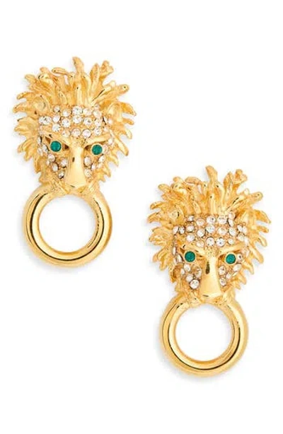 Kenneth Jay Lane Pavé Crystal Lion Doorknocker Earrings In Burgundy