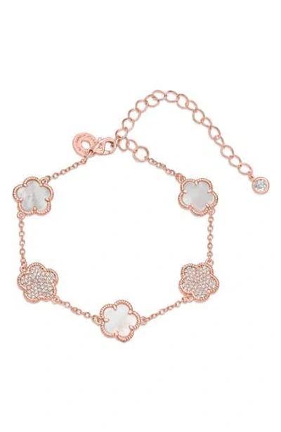 Kenneth Jay Lane Pavé Cubic Zirconia & Mother-of-pearl Clover Station Bracelet