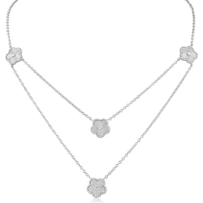 Kenneth Jay Lane Pavé Cubic Zirconia & Striated Clover Layered Necklace