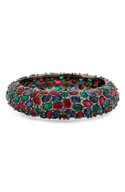 Kenneth Jay Lane Pavé Faux Ruby Emerald Sapphire Bracelet In Gun Metal