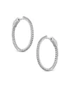 Kenneth Jay Lane Pave Hoop Earrings In Rhodium Plated In Silver