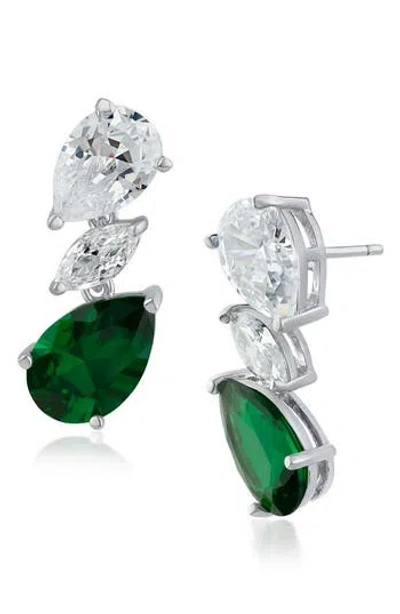 Kenneth Jay Lane Pear Marquise Drop Earrings In Emerald/silver