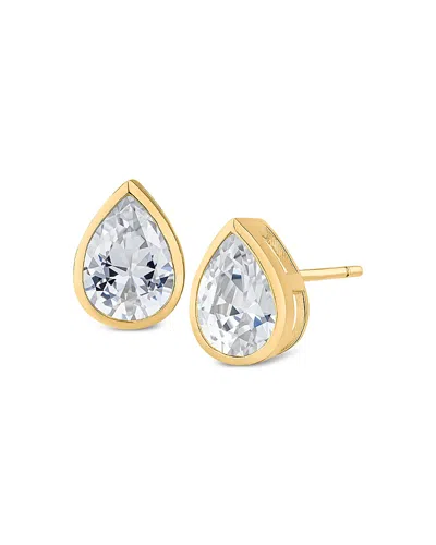 Kenneth Jay Lane Pear Shape Cubic Zirconia Bezel Stud Earrings In Gold
