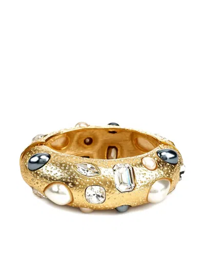 Kenneth Jay Lane Pearl-crystal Bangle Bracelet In Gold