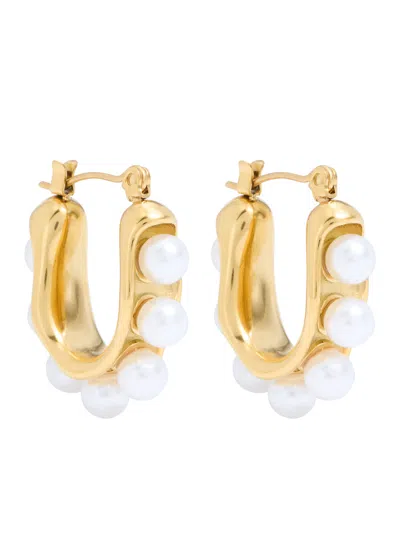 Kenneth Jay Lane Pearl-embellished Hoop Earrings In Gold